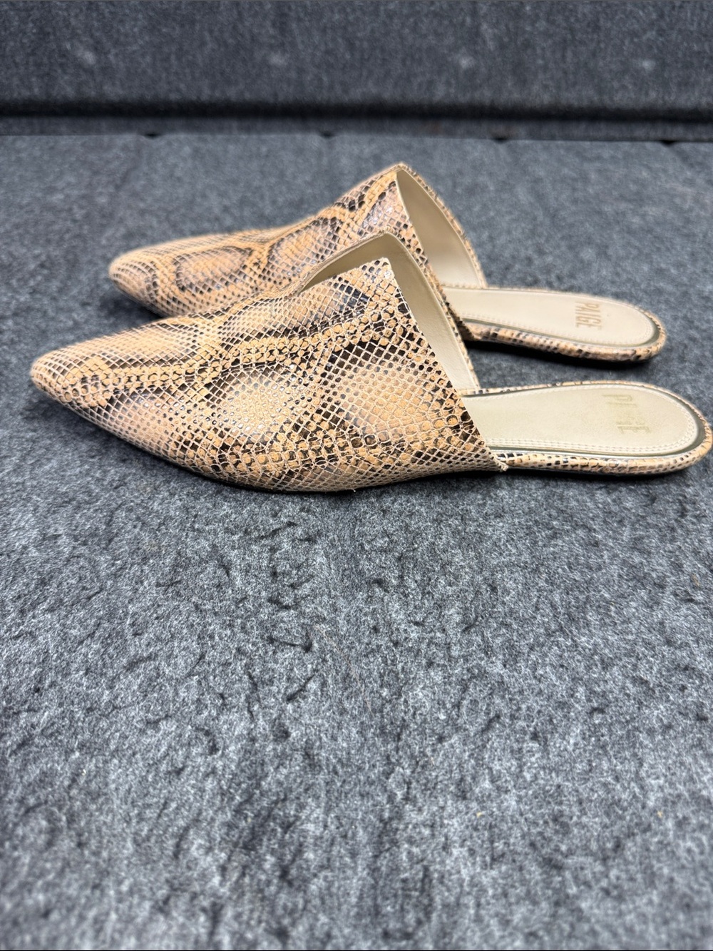 PAIGE Alia Beige Snake-Print Pointed Mules - Picture 6 of 7